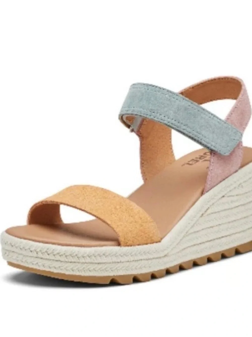 Sorel Cameron Wedge Faded Spark Pink Blue Orange Leather Sandals Women Sz. 8.5